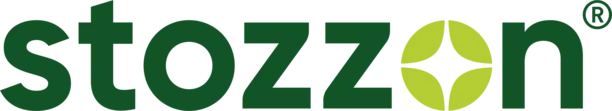 Logo of Stozzon, featuring stylized text in green with a circular icon in yellow, depicting a simplified design that combines nature and innovation.