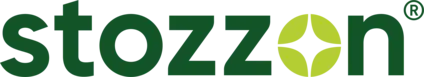 Logo of Stozzon, featuring stylized text in green with a circular icon in yellow, depicting a simplified design that combines nature and innovation.
