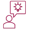 Eine stilisierte Darstellung einer Person, die spricht. Über ihr schwebt eine Glühbirne, die Kreativität oder neue Ideen symbolisiert. Der Hintergrund ist in einem kräftigen Farbton gehalten.